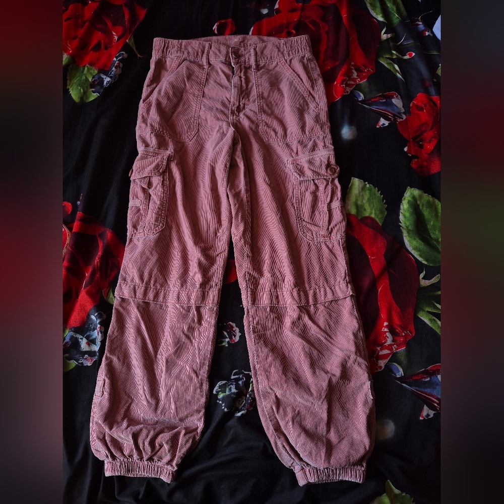 American Eagle Pink Corduroy Cargo Joggers
